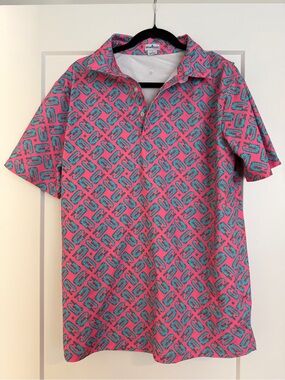 Men's Pink & Teal Short-Sleeve Polo
